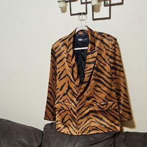 Zara Women's Tiger Stripe Blazer - Brown and Black